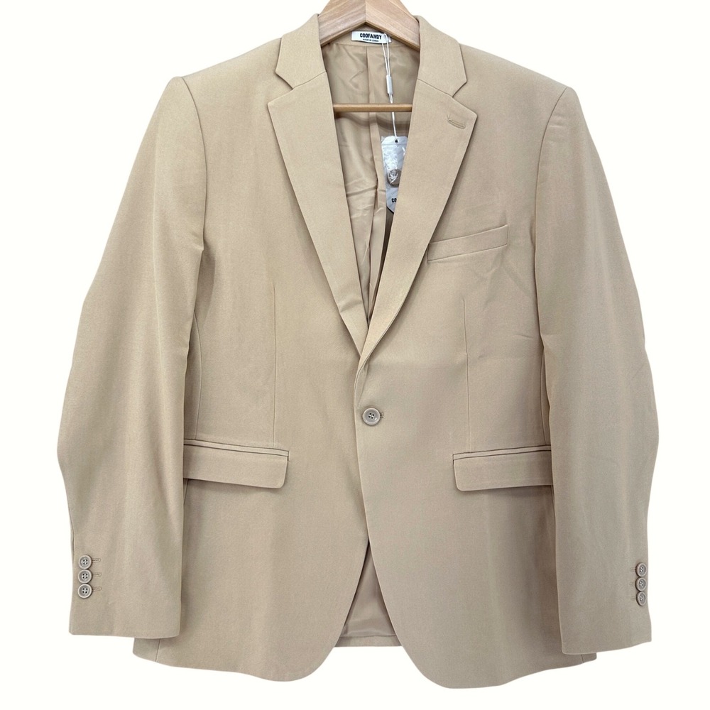 COOFANDY Mens Single Button Notch Lapel Blazer Tan M 40R Careercore NEW Office